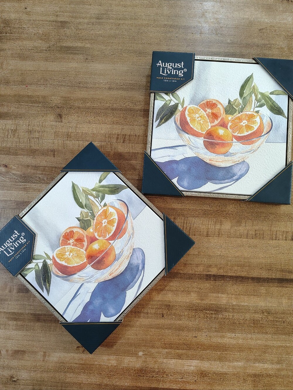 August Living Hand Embellished Wall Art Orange Fruit Glass Bowl Watercolor Print